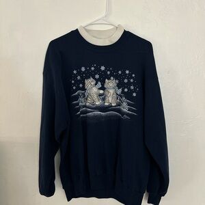 Vintage navy cute cat winter sweatshirt